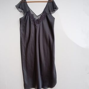 Katherine Bishop Vintage Women's Plus Size Flutter Sleeve Satin Nightgown